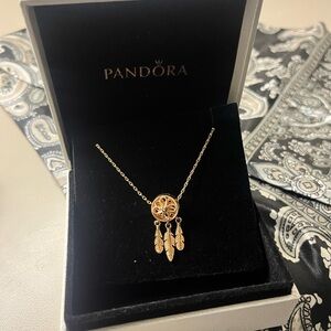 Pandora Gold Feather Charm Necklace